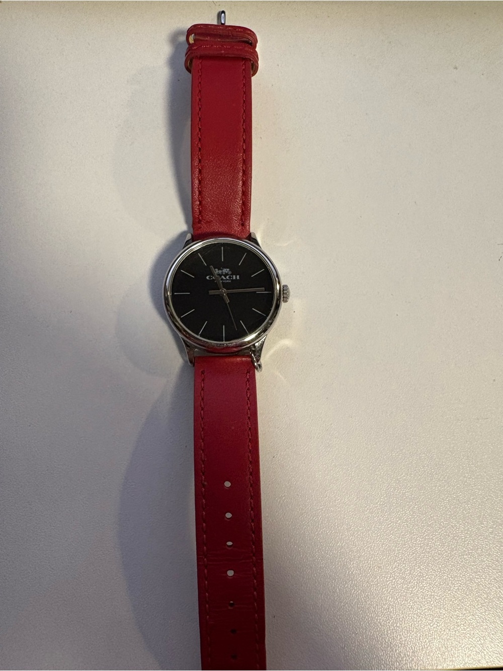 Coach Black Dial Watch with Red Leather Band
